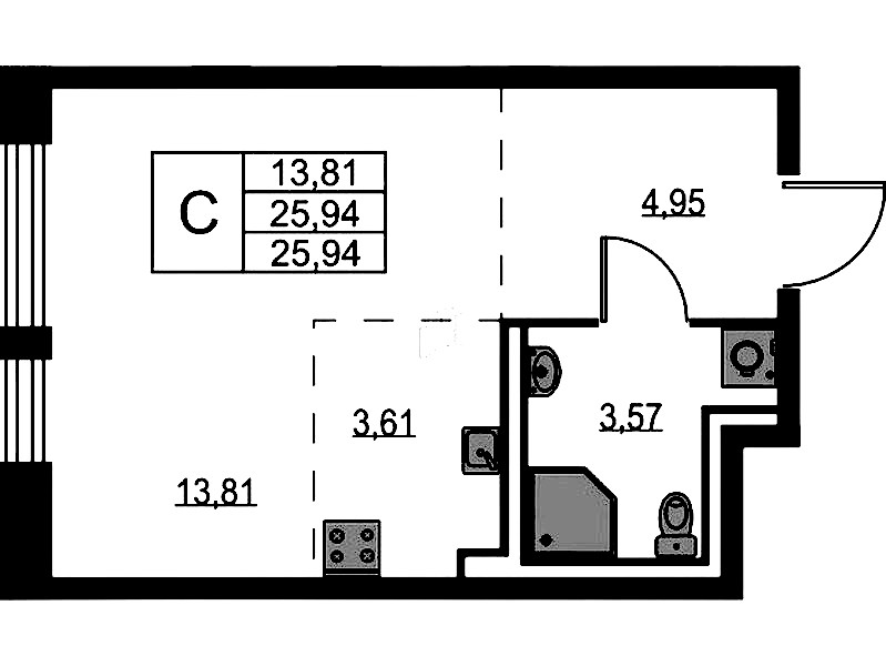 Квартира студия 25.94 м², 1/11 эт., ЖК «Квартал Лаголово»